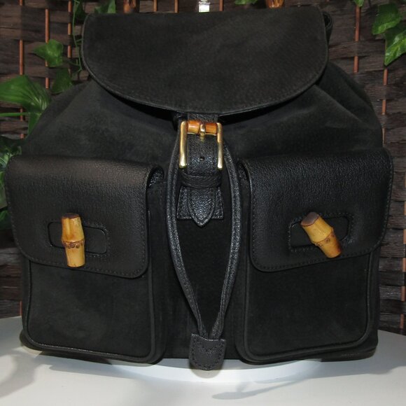 AUTH GUCCI BLACK SUEDE BACKPACK - Picture 2 of 7